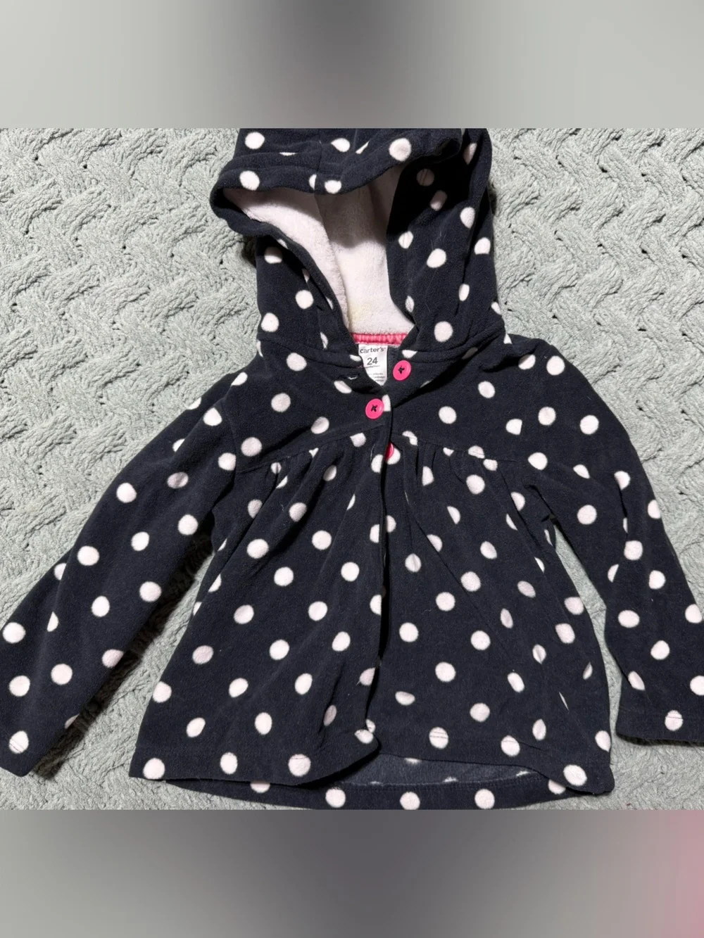 Girls' Carters black Polka Dot Hooded Jacket with Fleece Lining